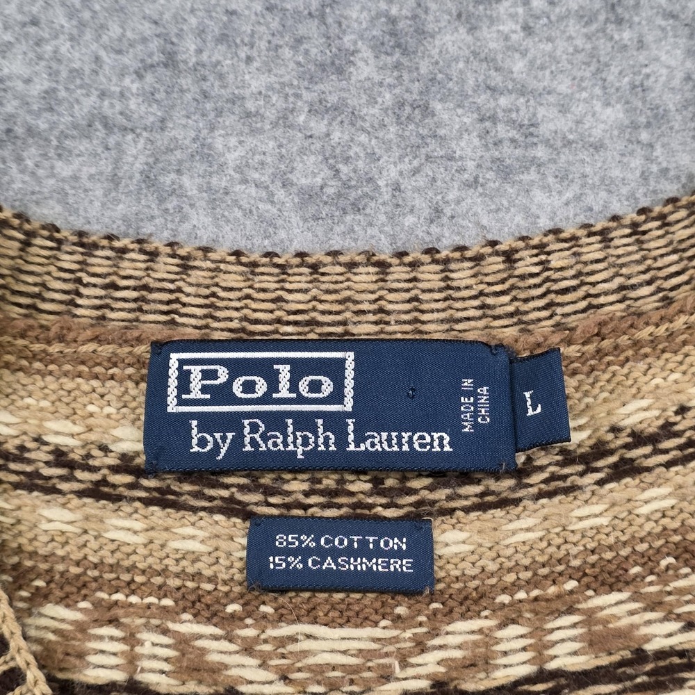 Polo Ralph Lauren Sweater Vest Mens Large Brown Cotton Cashmere Fair Isle V Neck - Picture 6 of 9